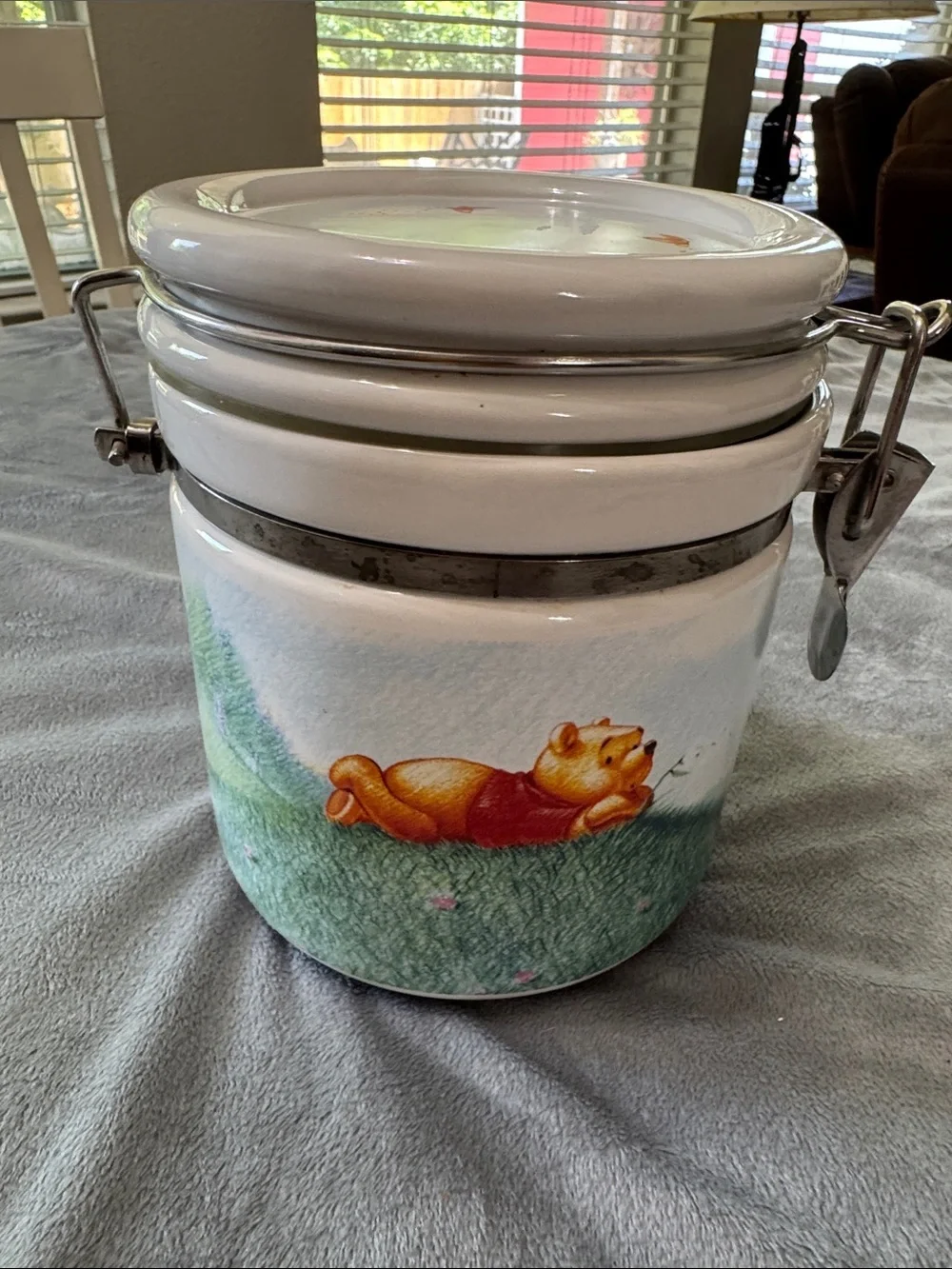 DISNEY WINNIE the POOH Canister Jar Metal Clasp Closure 6.5”x 5” Kitchen Storage